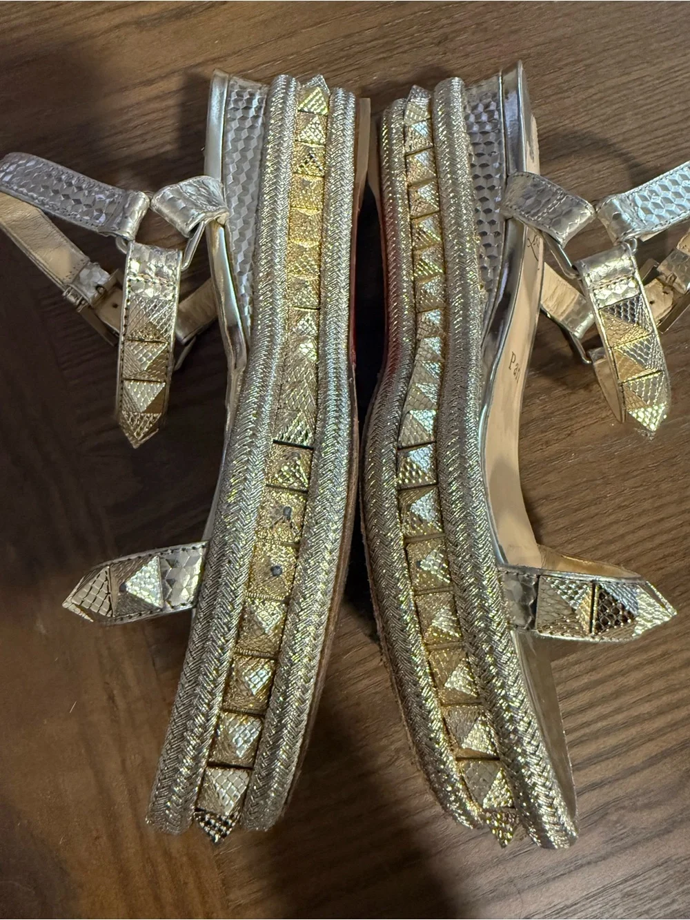Christian Louboutin Metallic Gold Studded Platform Sandals